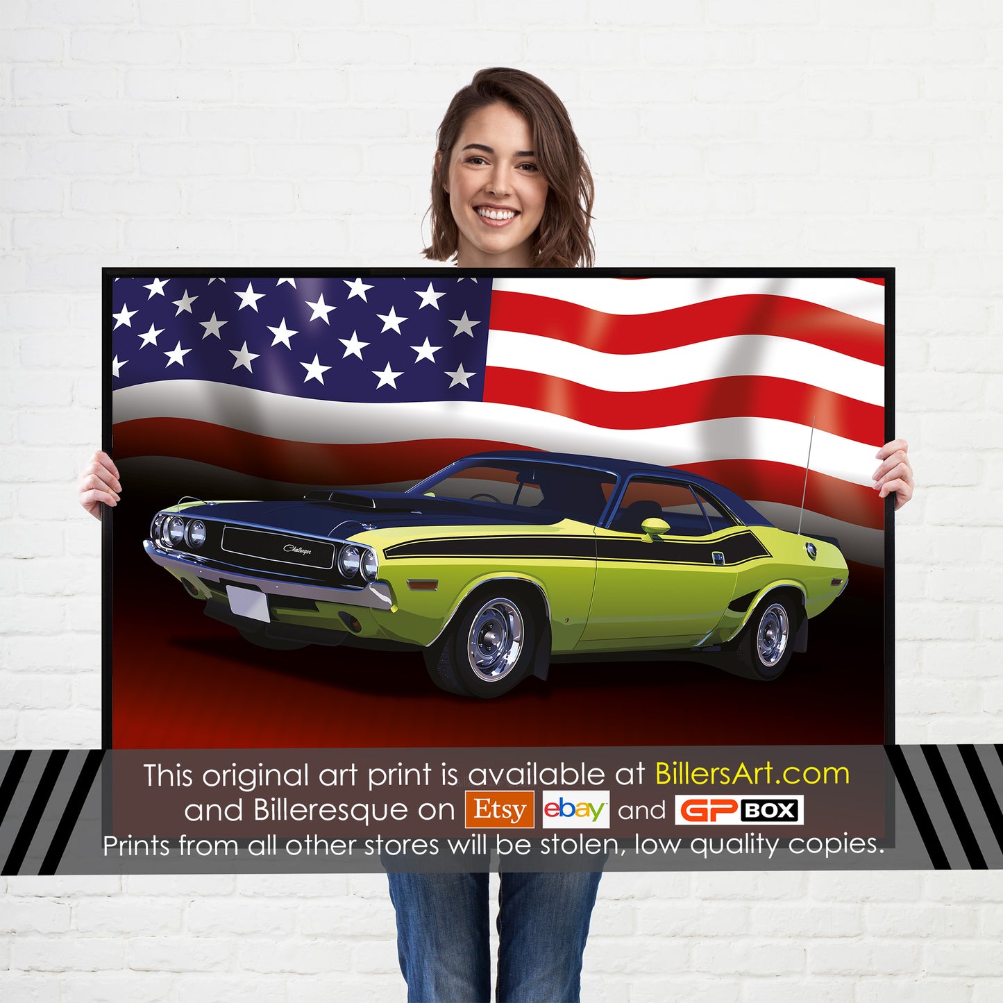 Dodge Challenger US Muscle Car High Quality Colourful Illustration Poster