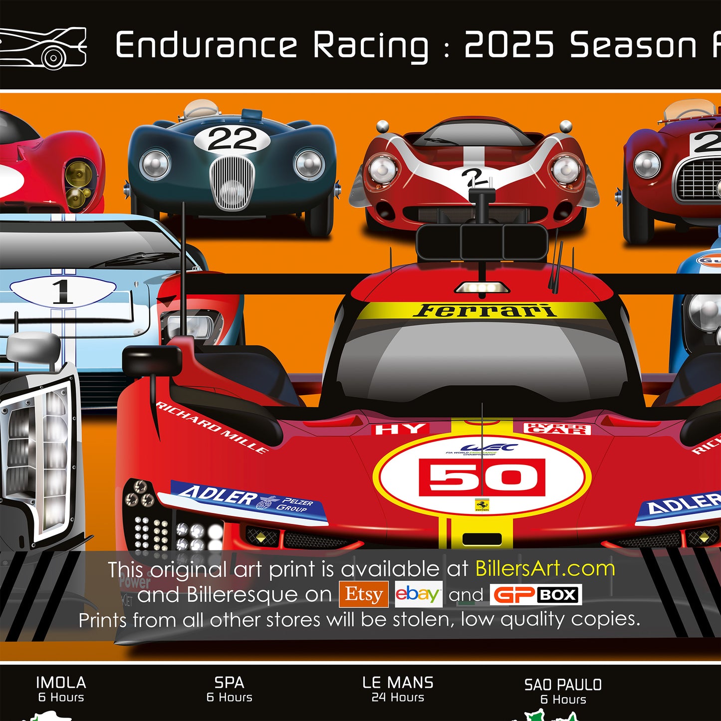 WEC World Endurance Racing 2025 Season Country Dates Landscape Wall Calendar print