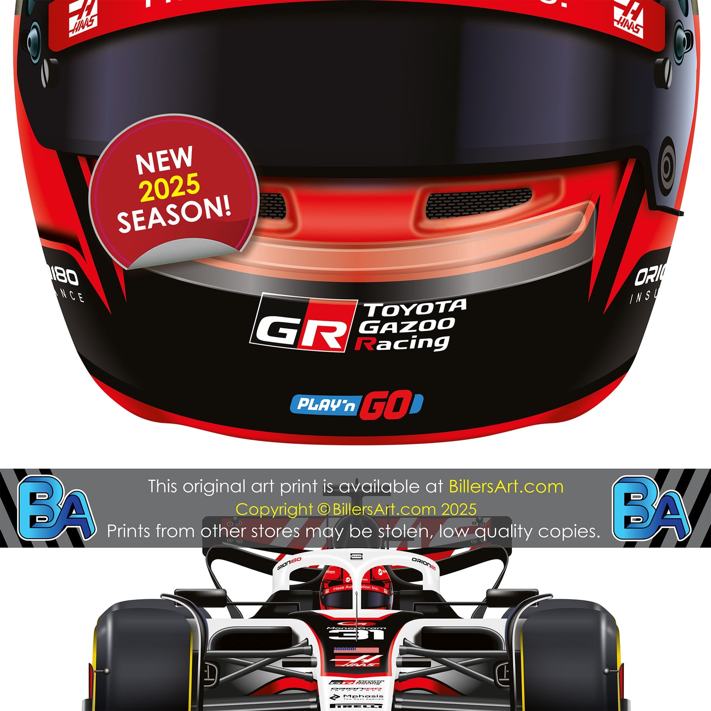 Esteban Ocon Formula 1 Racing Helmet 2025 Haas Print