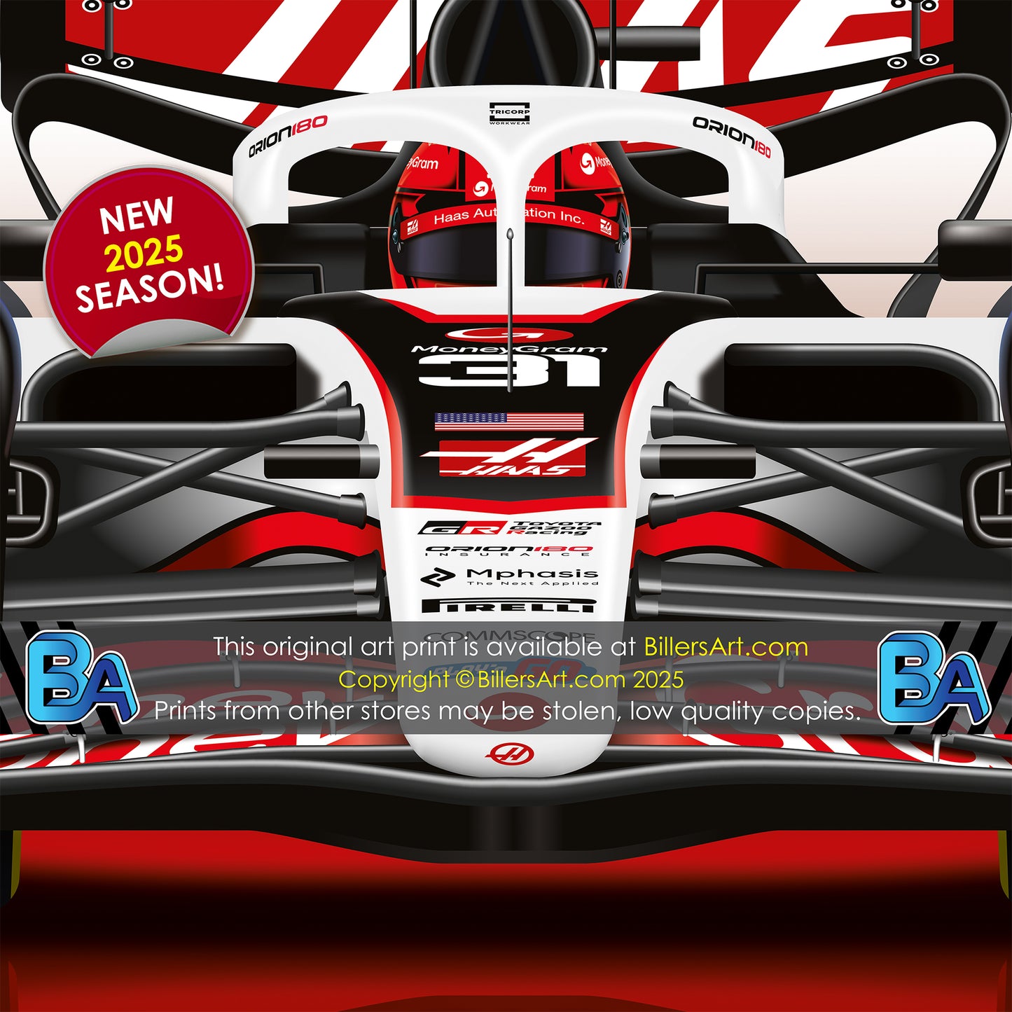 Esteban Ocon Formula 1 Haas 2025 Racing Car Print
