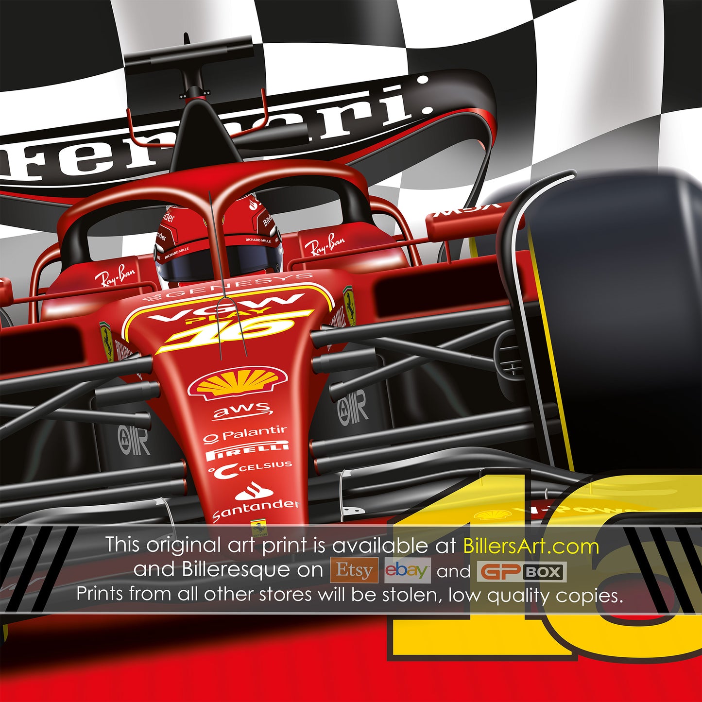 Charles Leclerc Formula 1 Ferrari 2024 Chequered Flag Print