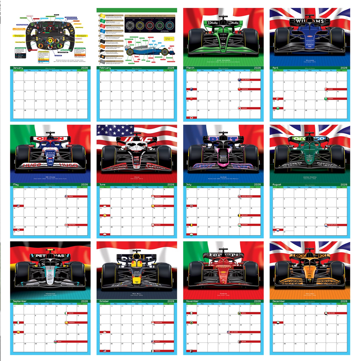 Formula 1 2026 Racing Teams Flip Calendar