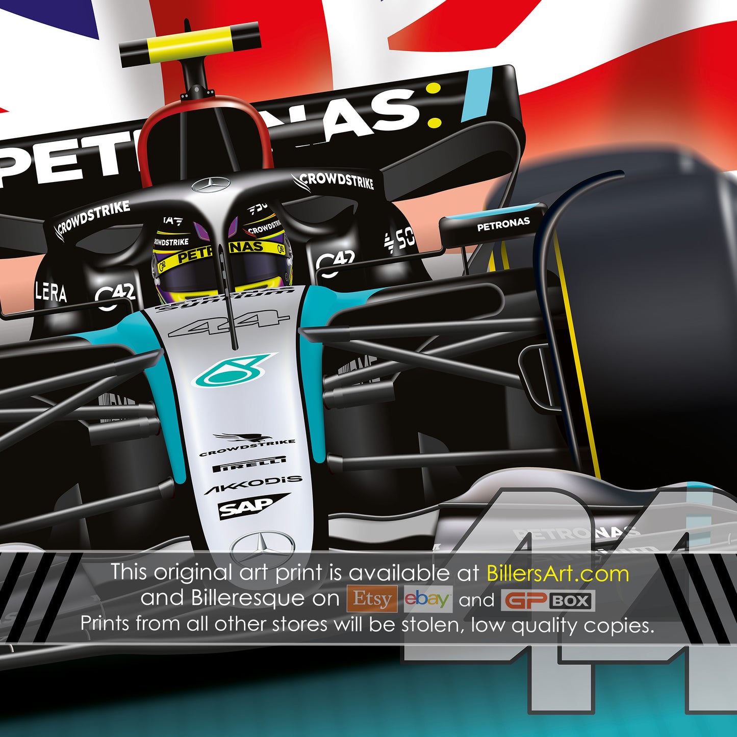 Lewis Hamilton Formula 1 Mercedes Racing 2024 Flag Print