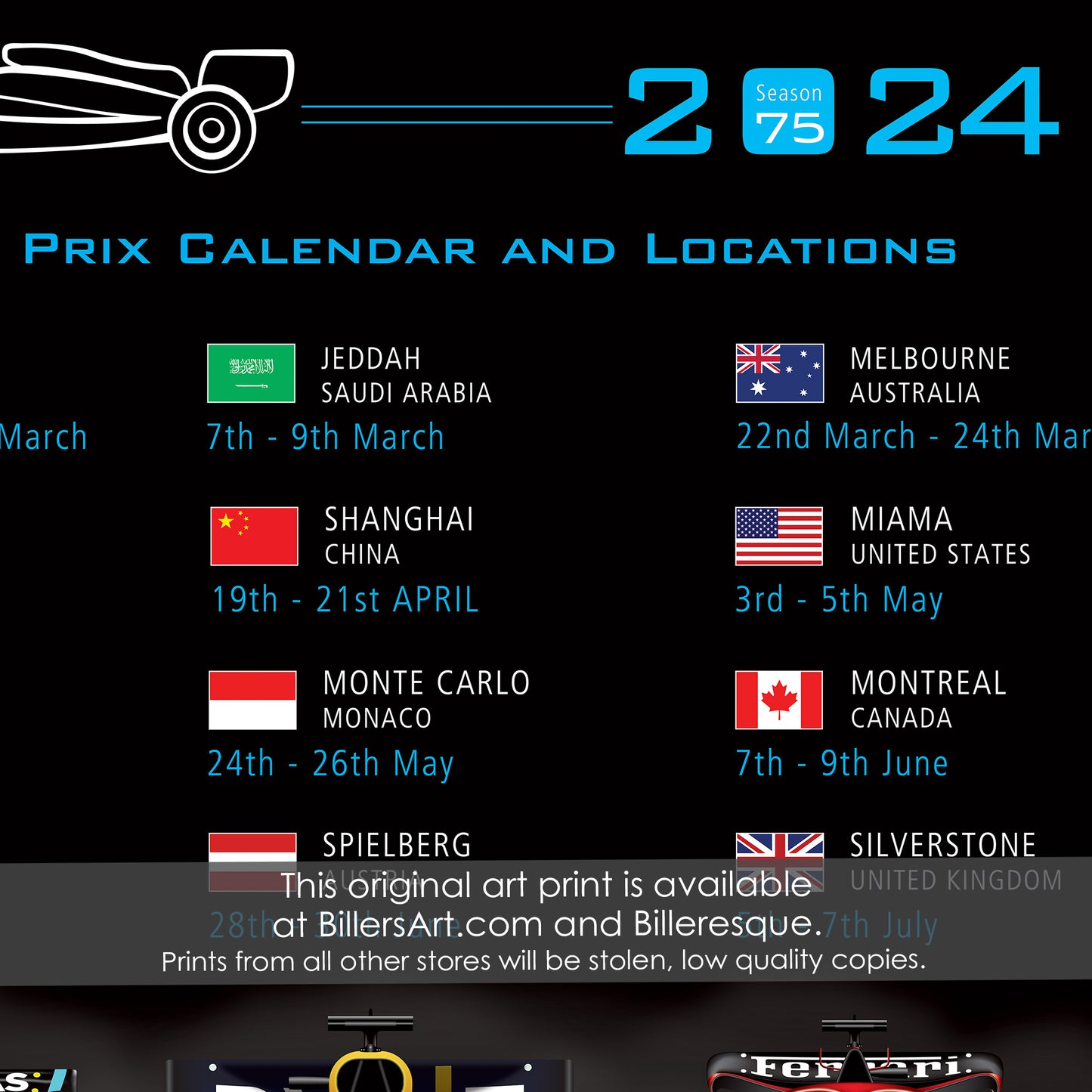 Formula 1 2024 Fixtures Dates and 3 Racing Cars