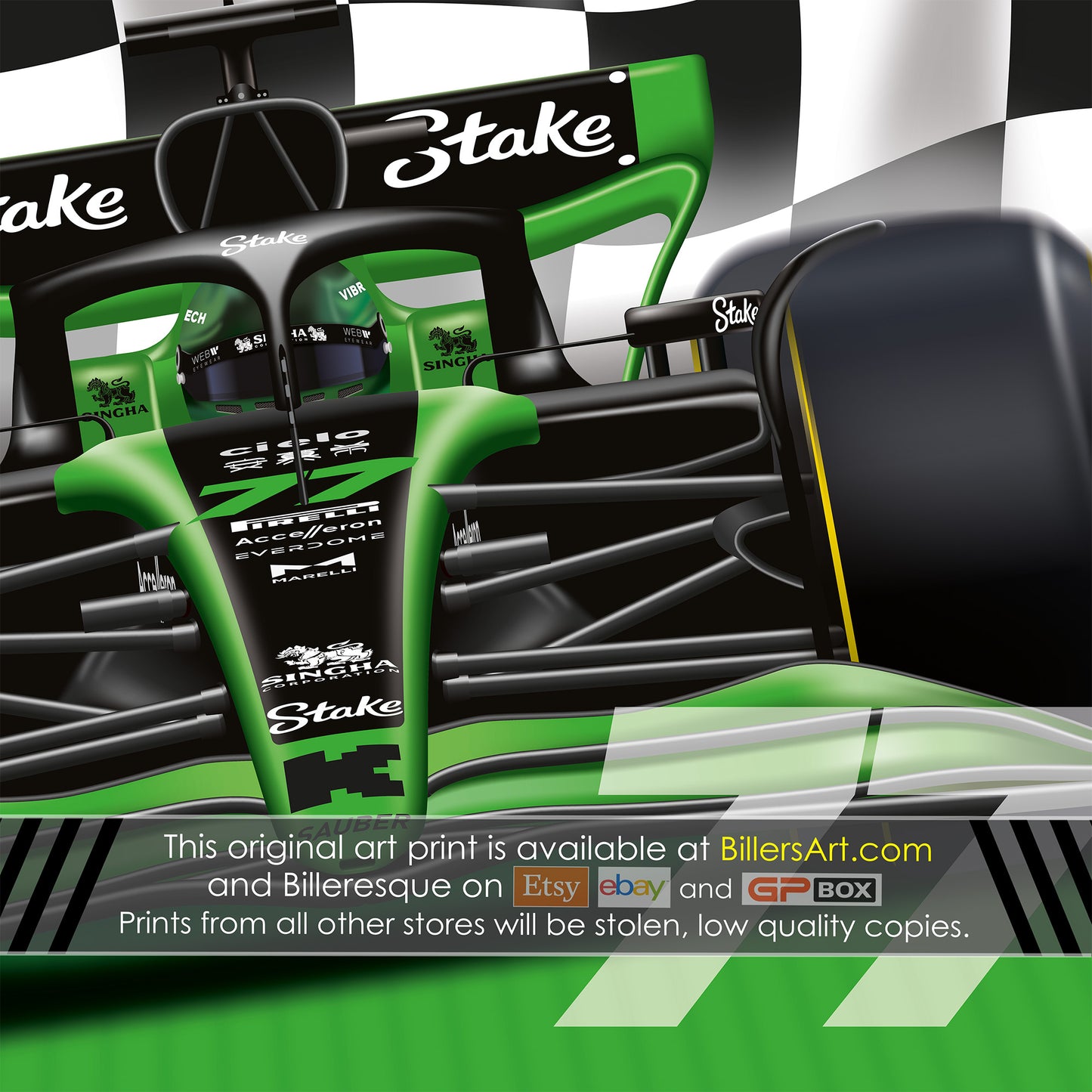 Valtteri Bottas Formula 1 Kick Sauber Racing 2024 Chequered Flag Print