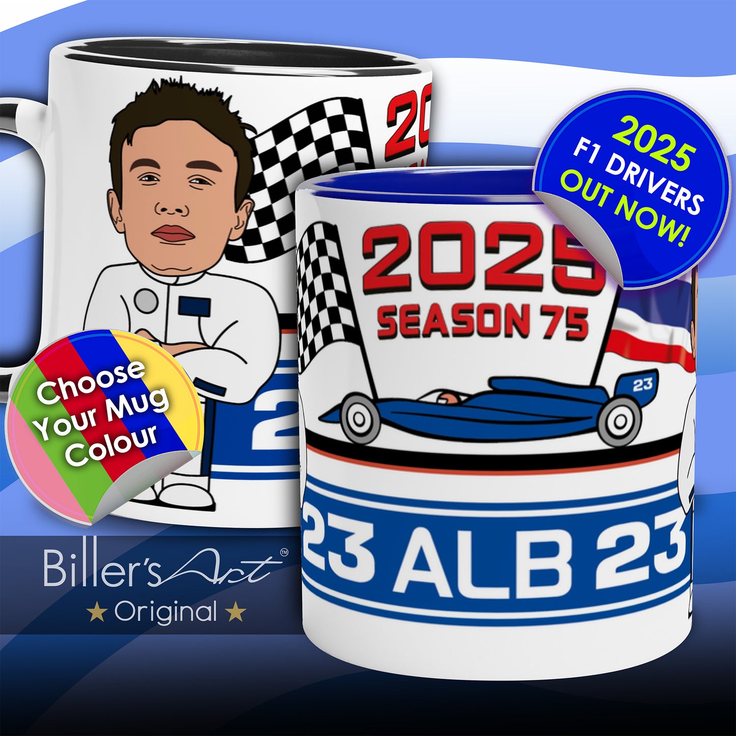 Formula 1 Mug Caricature of the 2025 Williams Driver Alexander Albon