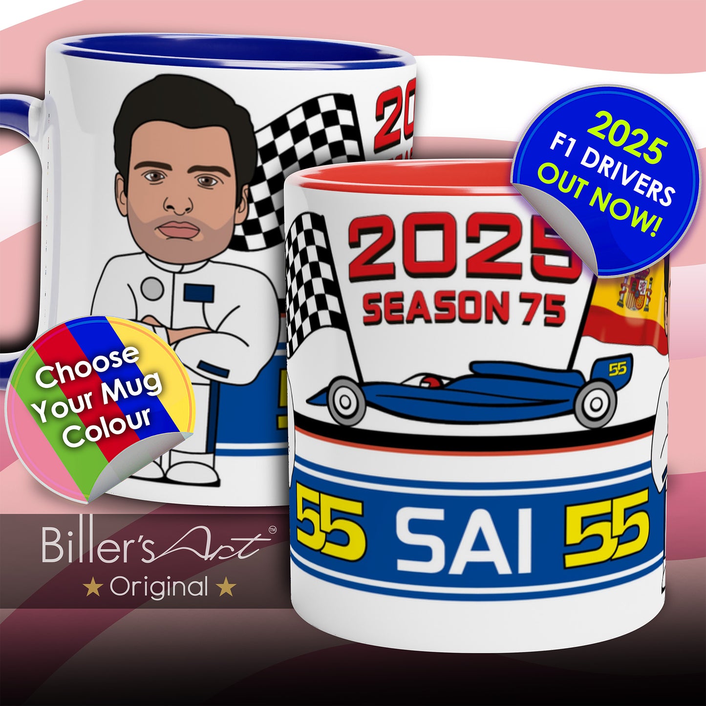 Formula 1 Mug Caricature of the 2025 Williams Driver Carlos Sainz