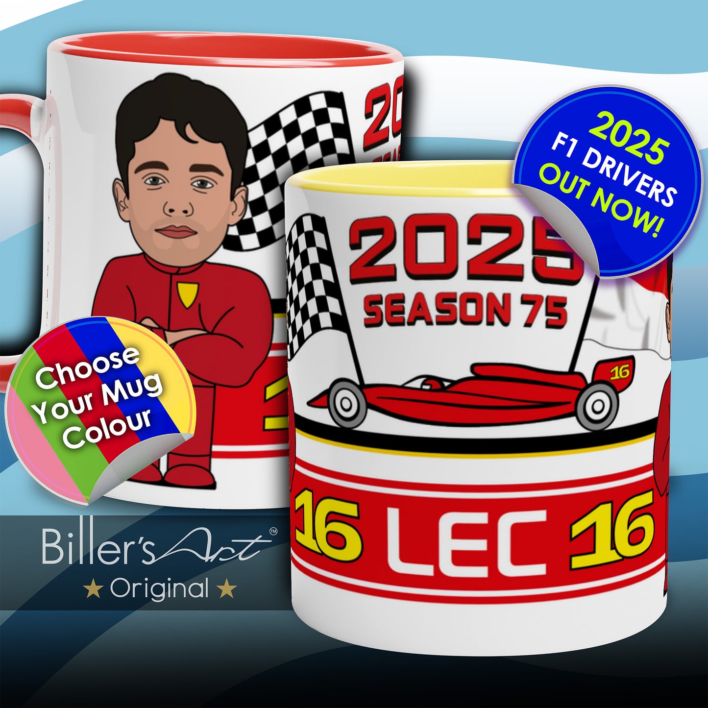 Formula 1 Mug Caricature of the 2025 Ferrari Driver Charles Leclerc