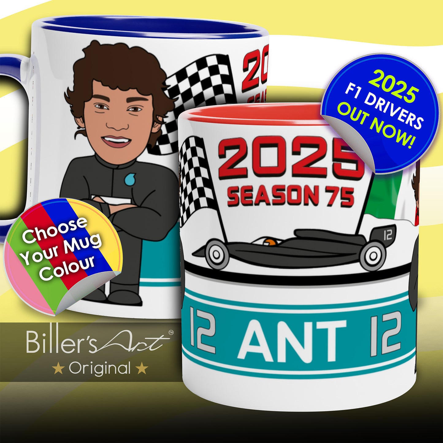 Formula 1 Mug Caricature of the 2025 Mercedes Driver Kimi Antonelli