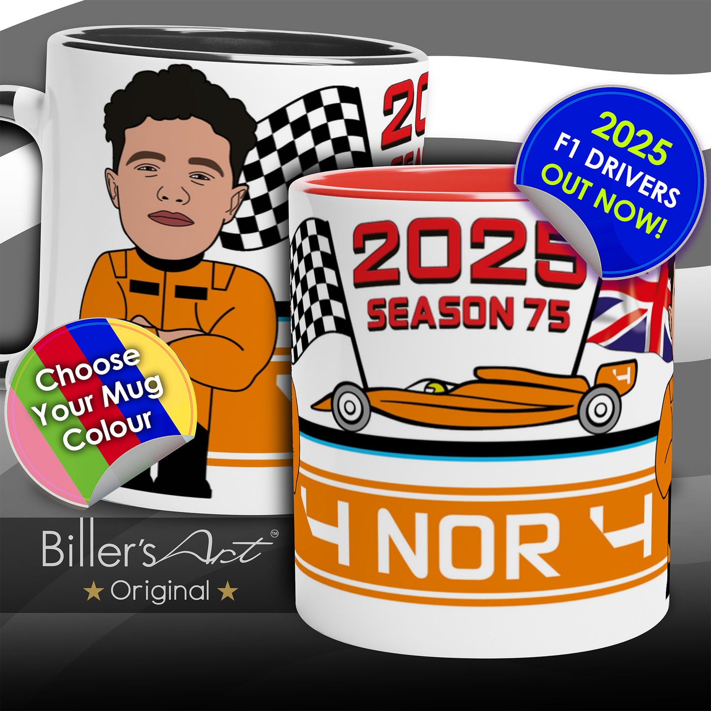 Formula 1 Mug Caricature of the 2025 McLaren Driver Lando Norris