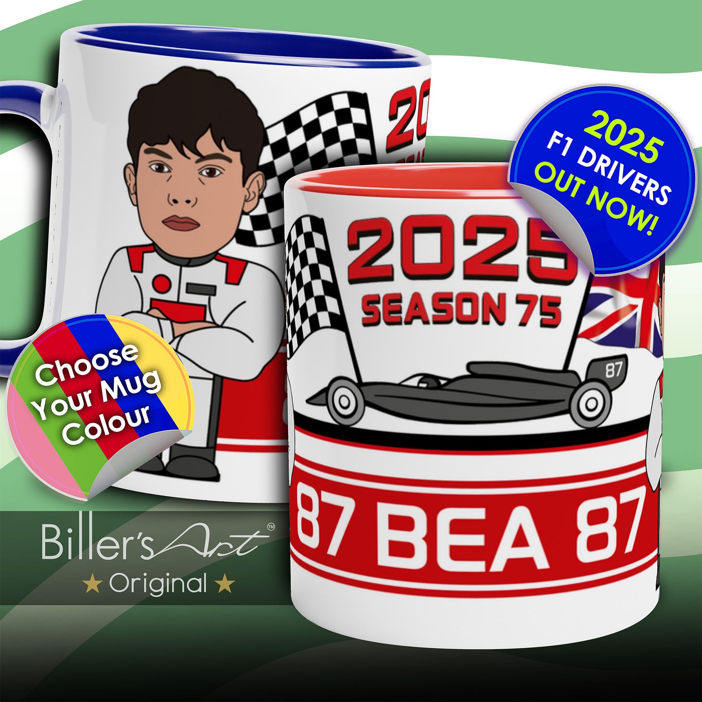 Formula 1 Mug Caricature of the 2025 Haas Driver Oliver Bearman