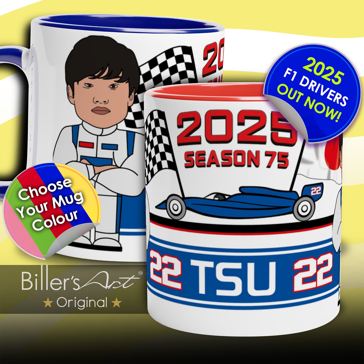 Formula 1 Mug Caricature of the 2025 RB Driver Yuki Tsunoda