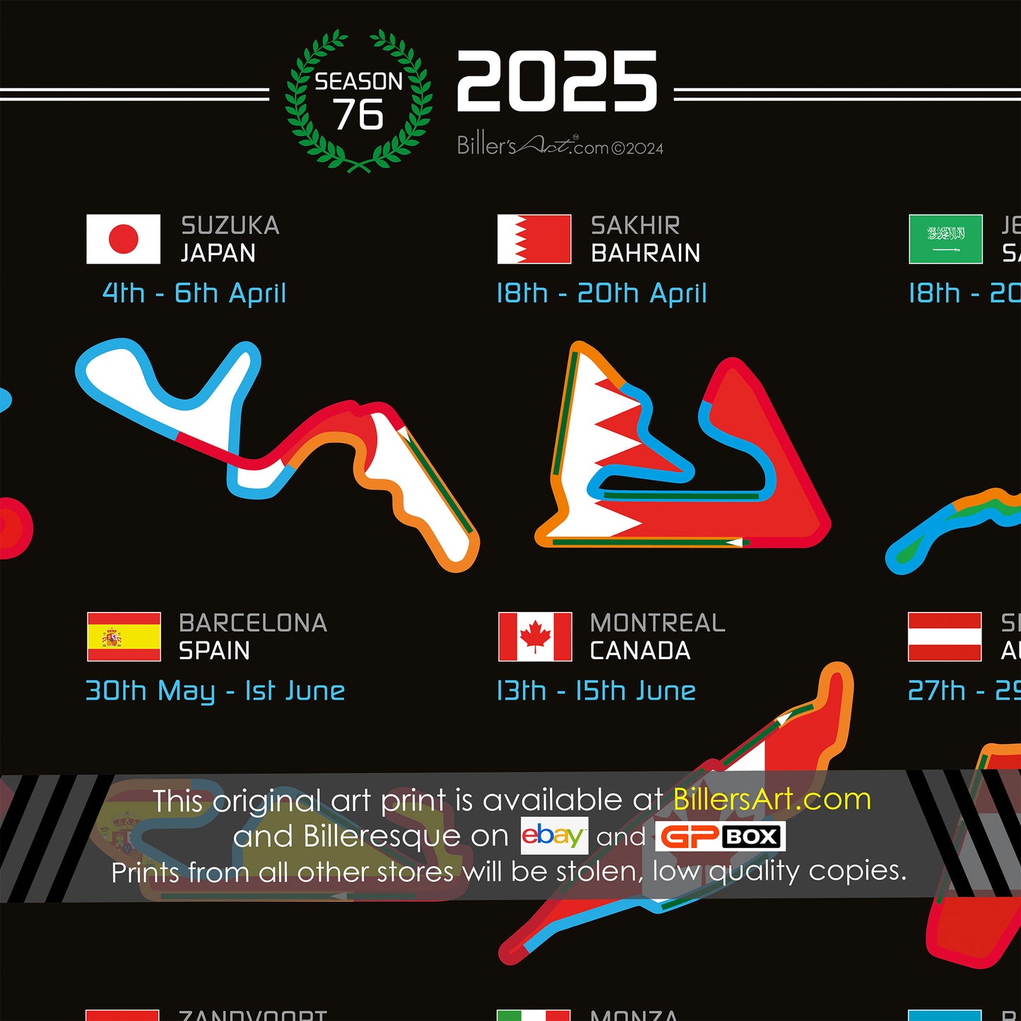 Formula 1 2025 Season Fixtures and Circuits Wall Calendar (Landscape)