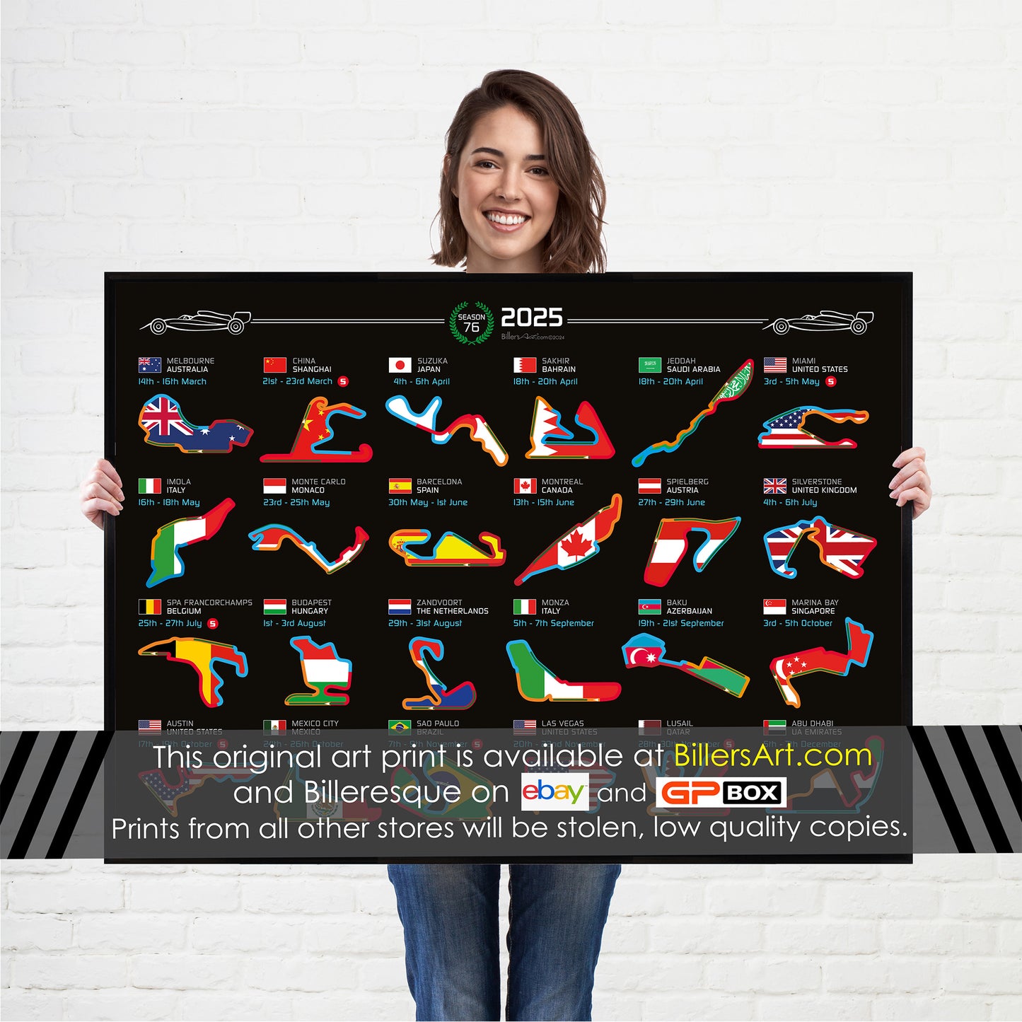 Formula 1 2025 Season Fixtures and Circuits Wall Calendar (Landscape)
