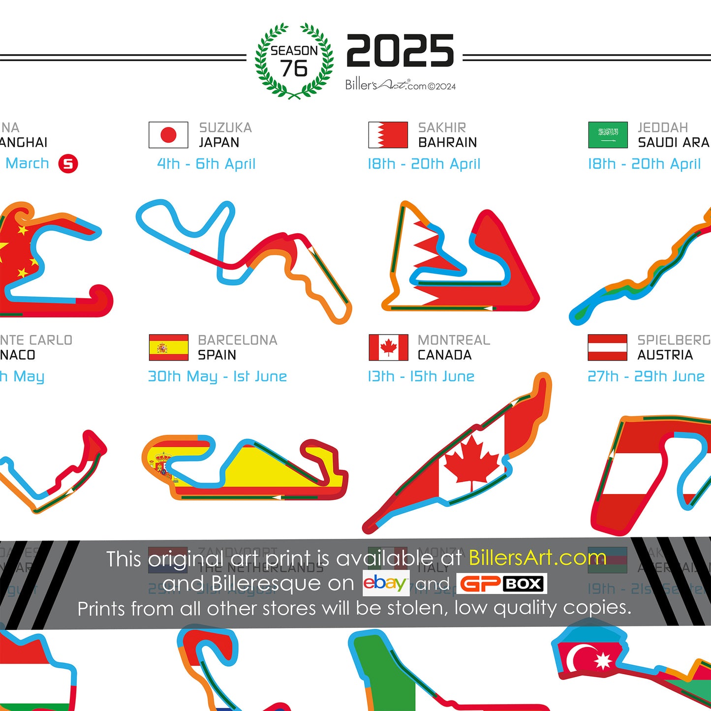 Formula 1 2025 Season Fixtures and Circuits Wall Calendar (Landscape)