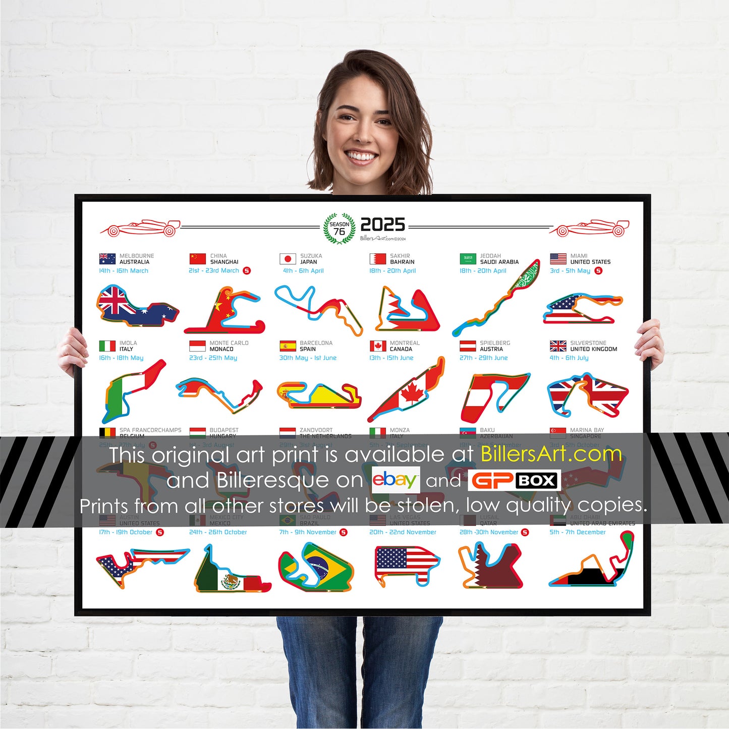 Formula 1 2025 Season Fixtures and Circuits Wall Calendar (Landscape)