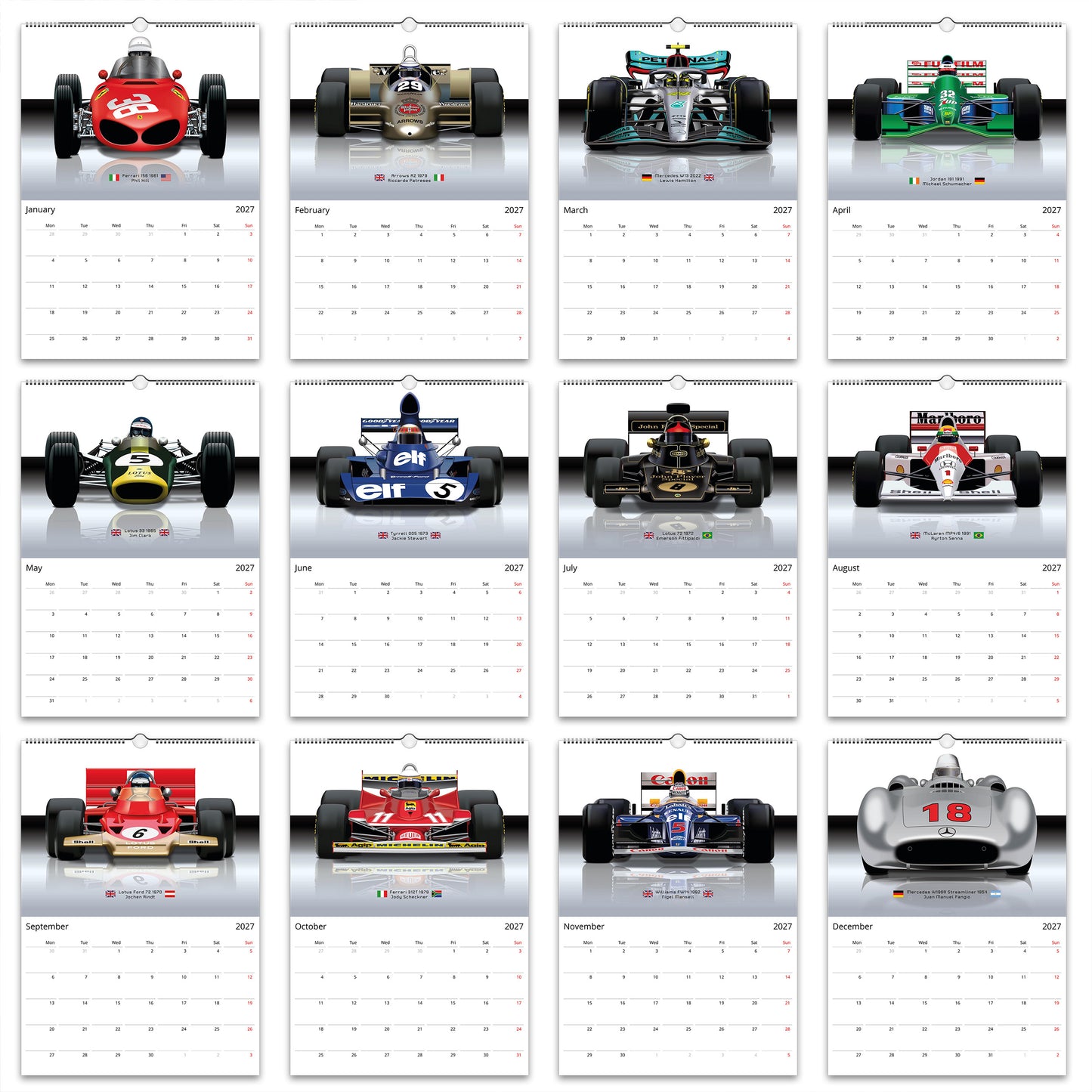 2027 Formula 1 Coolest Cars Calendars