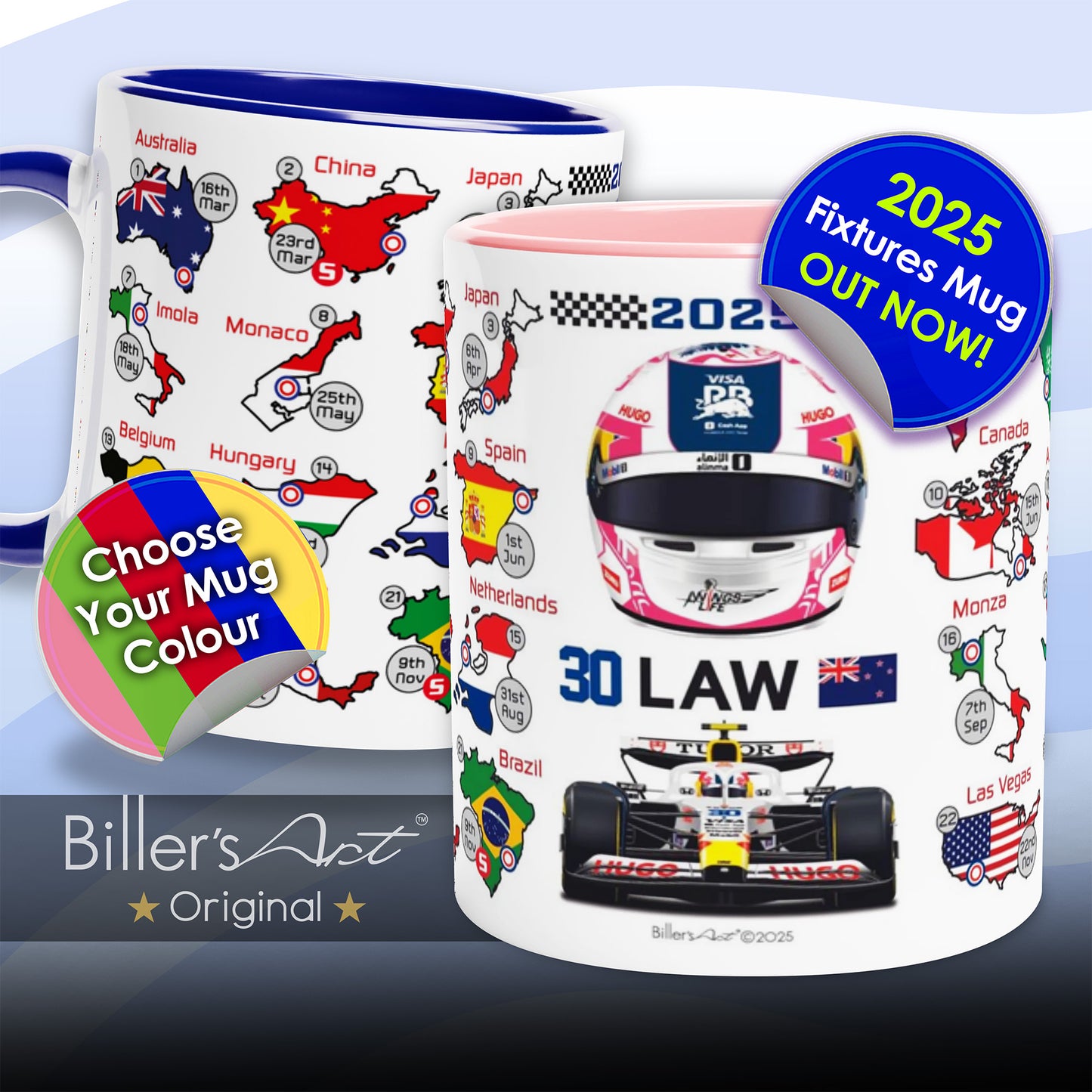 Liam Lawson 2025 Formula 1 Season Fixtures Mug