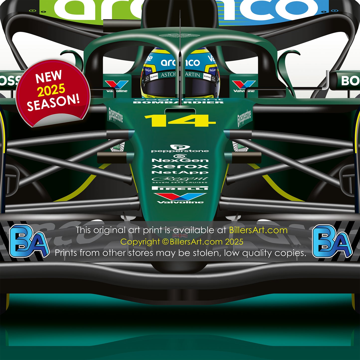 Fernando Alonso Formula 1 Aston Martin 2025 Racing Car Print
