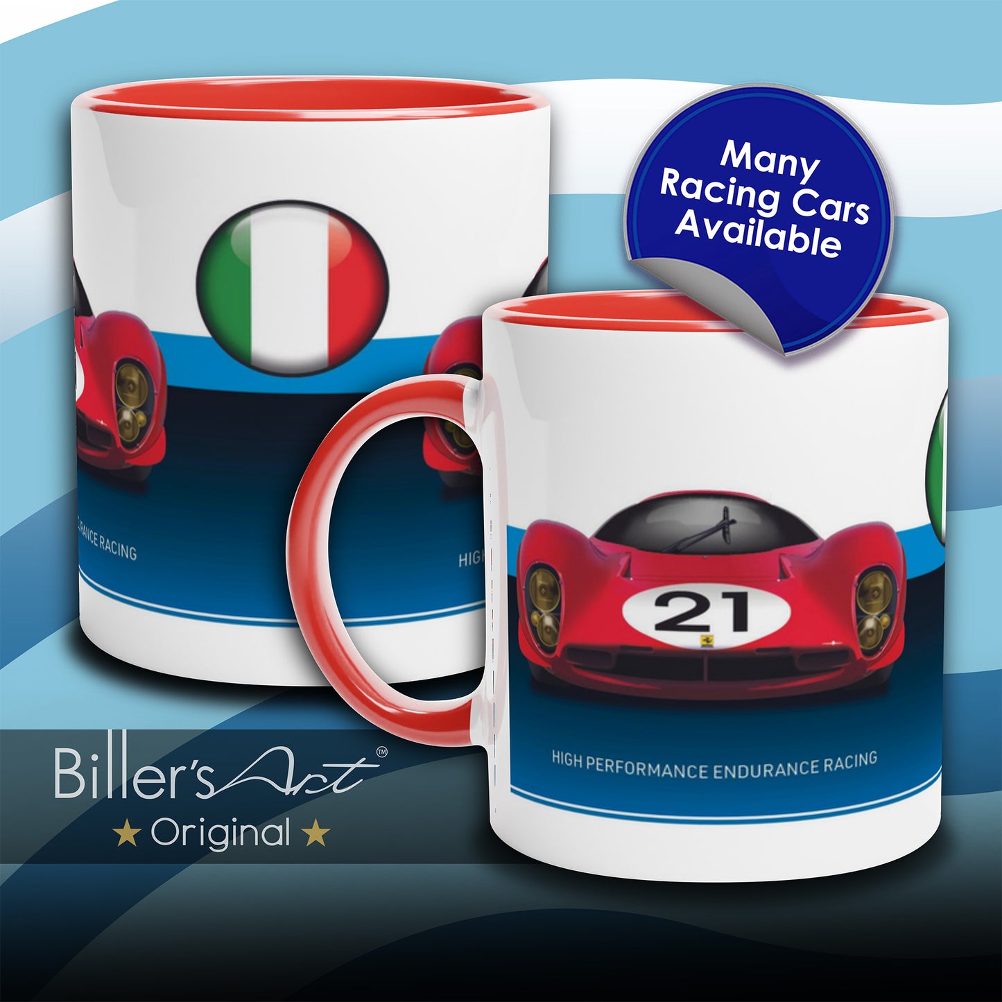 Ferrari 330 P4 Mug - Endurance Racing Car Mug on a Italian Flag background