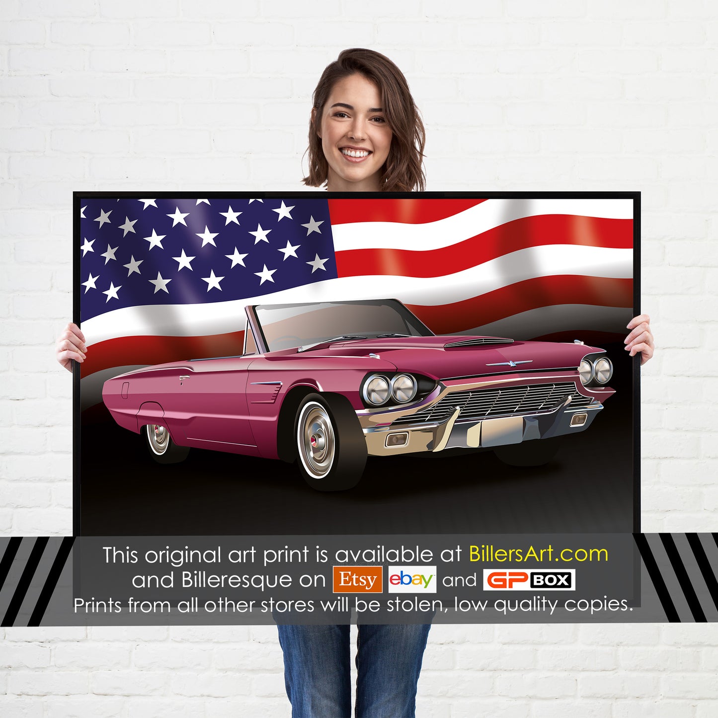 Ford Thunderbird US Muscle Car High Quality Colourful Illustration Poster