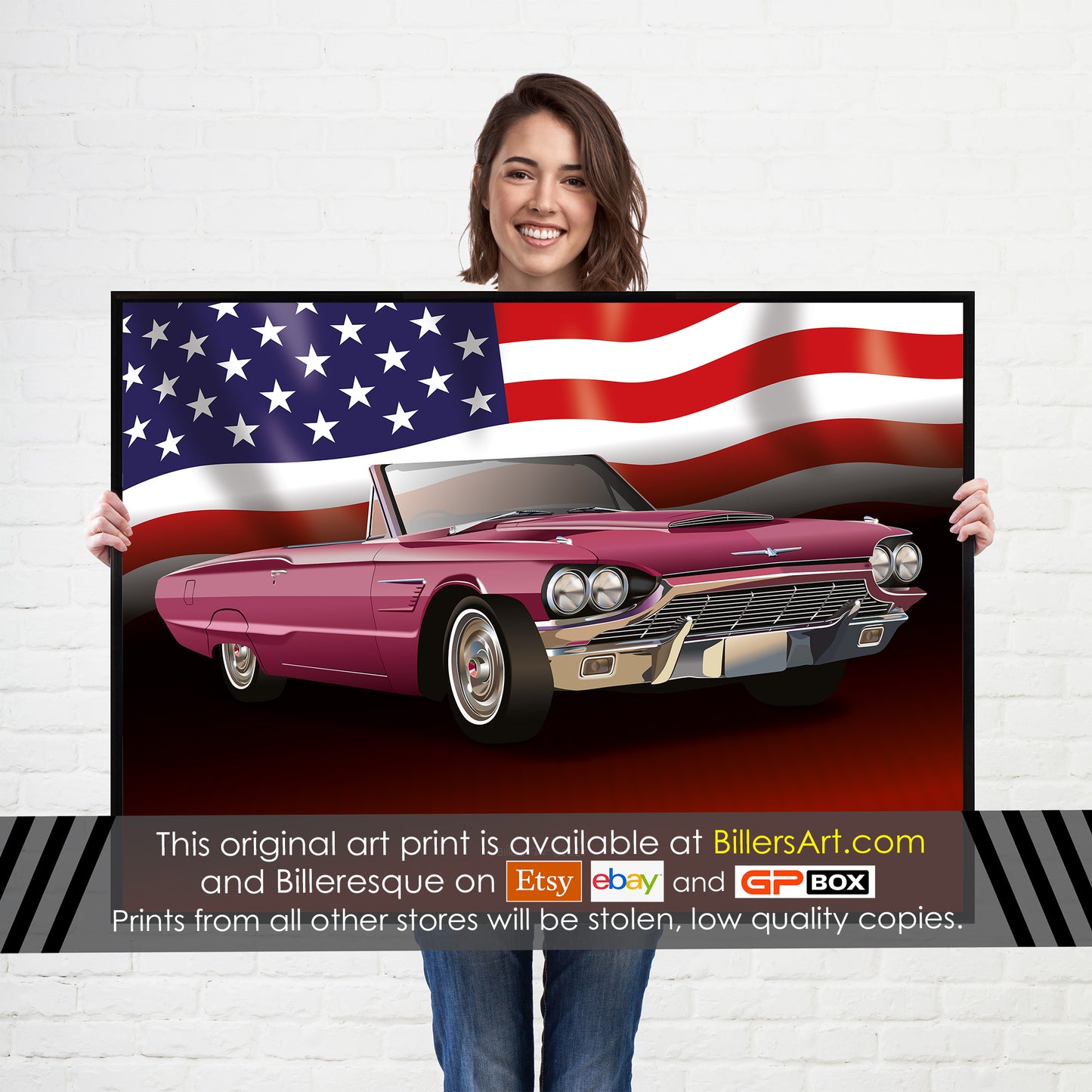 Ford Thunderbird US Muscle Car High Quality Colourful Illustration Poster