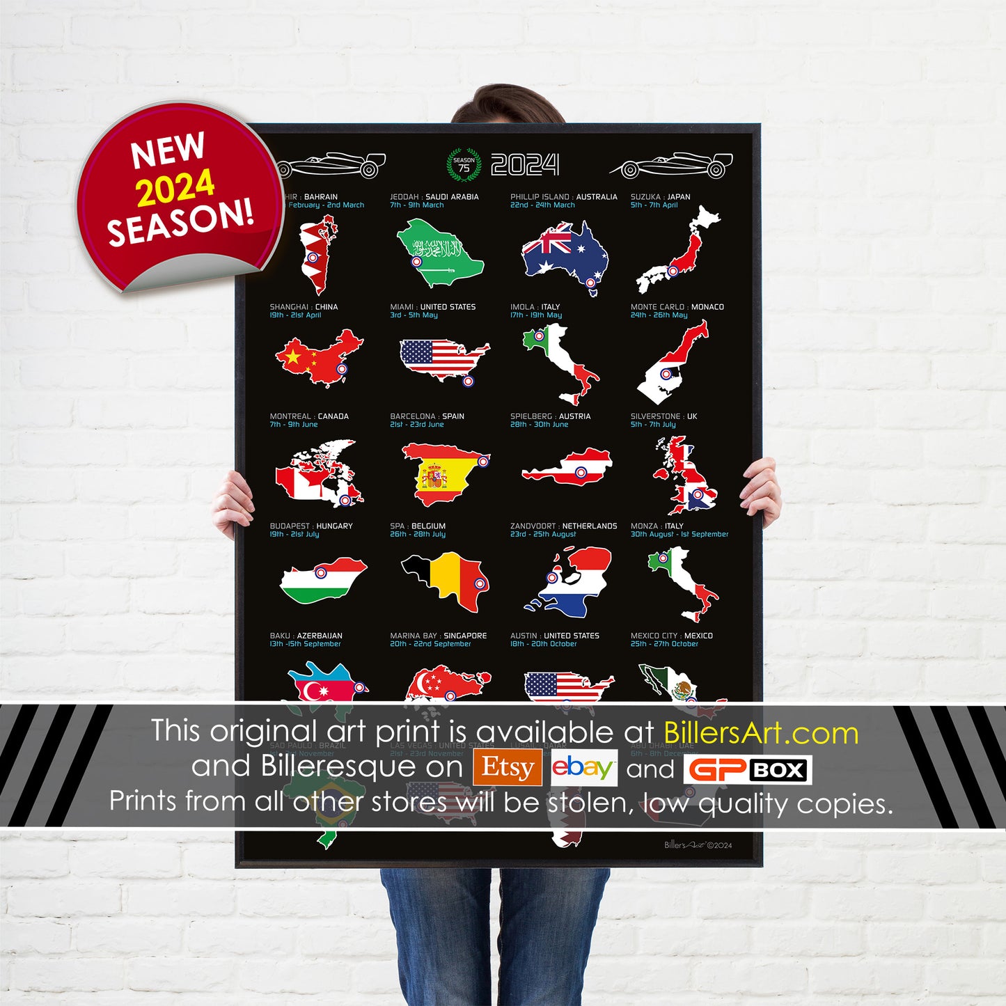 Formula 1 2024 Detailed Season Country Fixtures Wall Calendar Formula 1 poster print