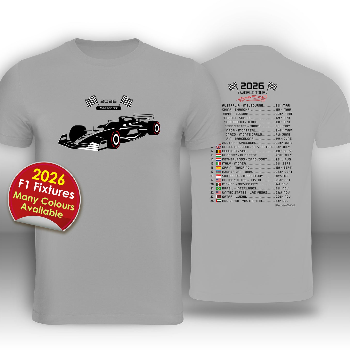 Formula 1 2026 Race Calendar T-Shirt
