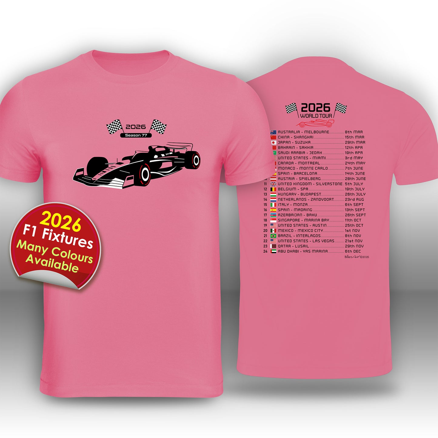 Formula 1 2026 Race Calendar T-Shirt