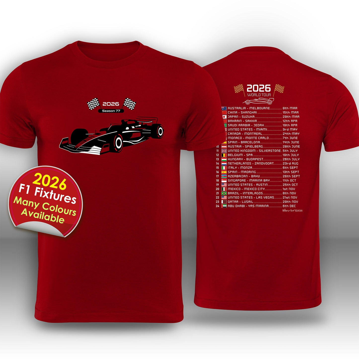 Formula 1 2026 Race Calendar T-Shirt