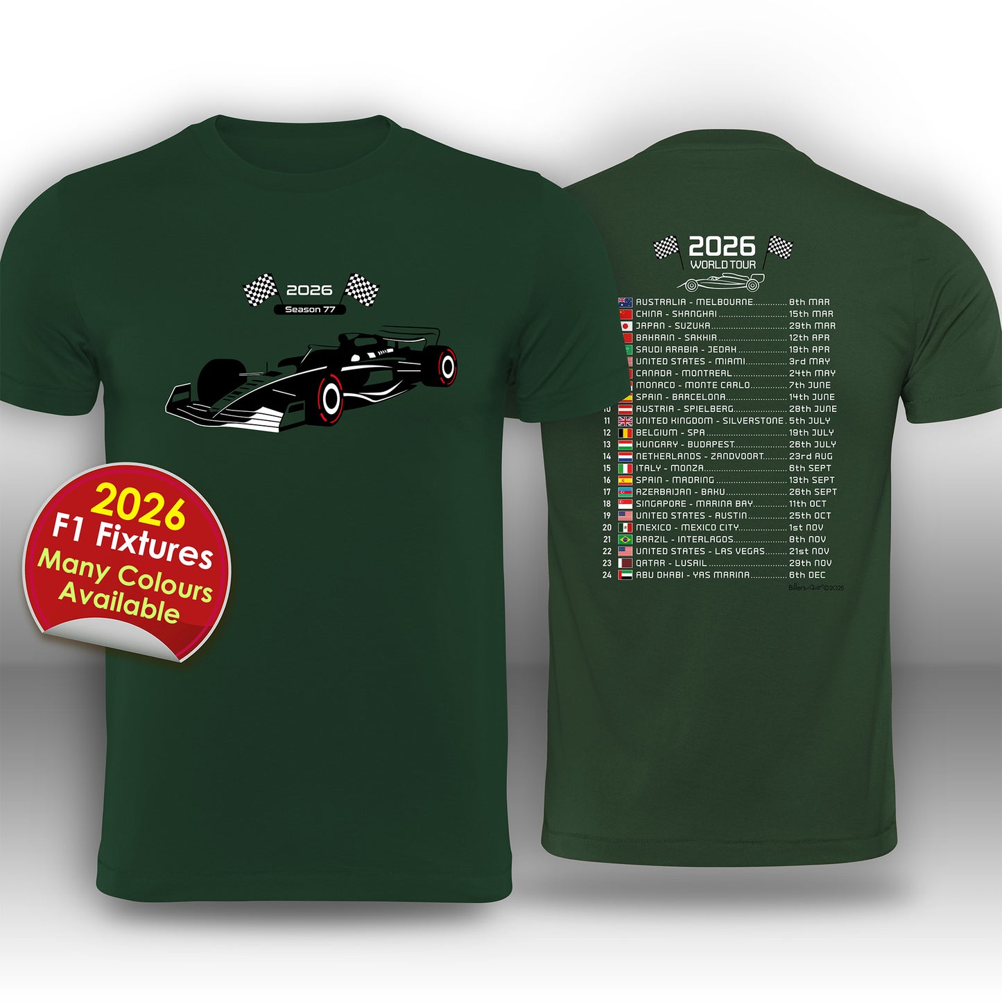 Formula 1 2026 Race Calendar T-Shirt