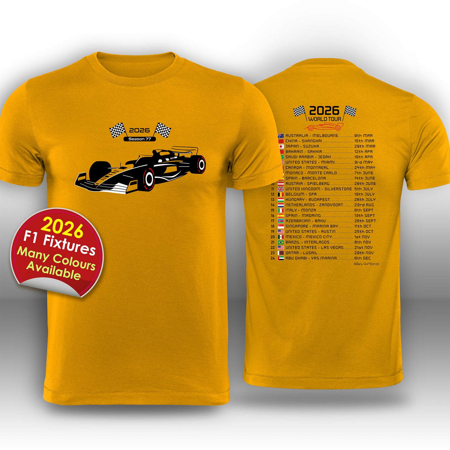 Formula 1 2026 Race Calendar T-Shirt