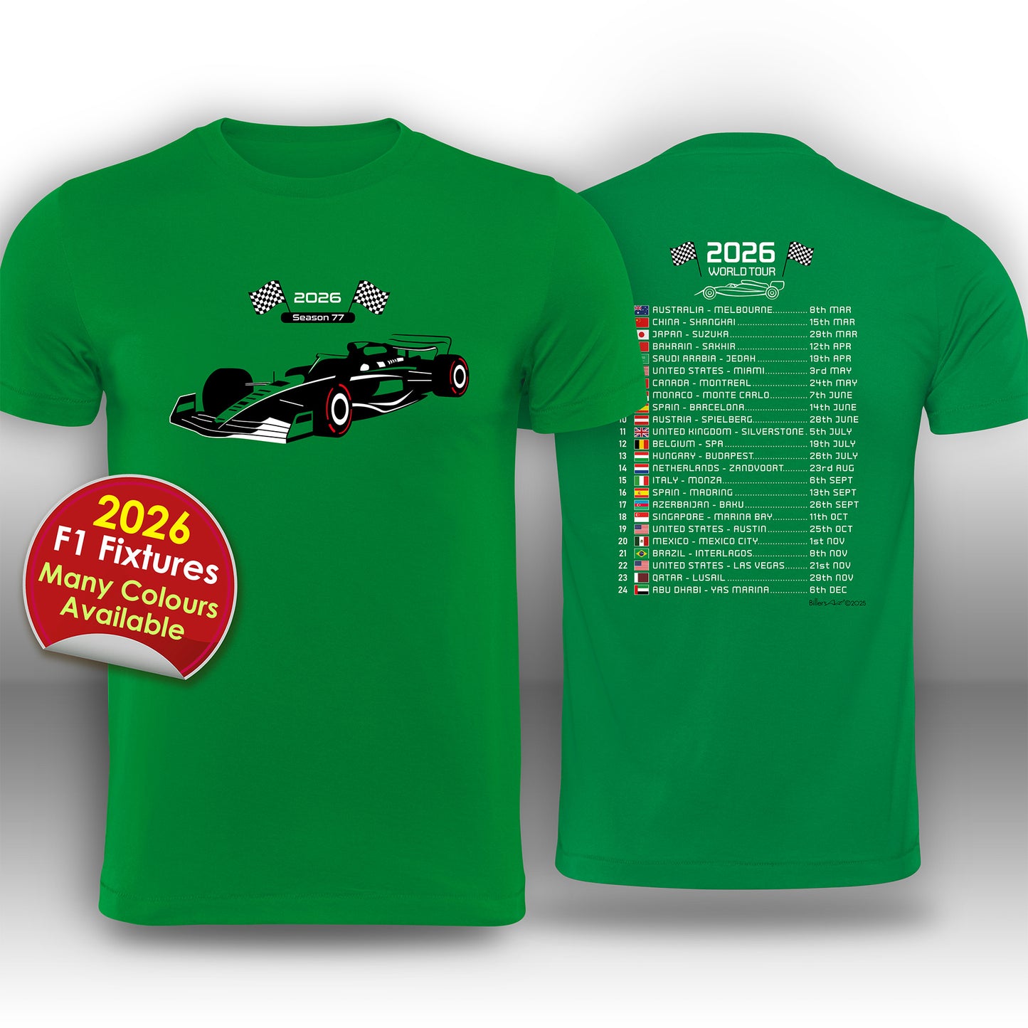 Formula 1 2026 Race Calendar T-Shirt