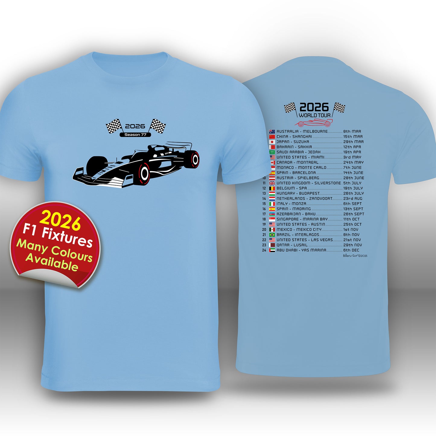 Formula 1 2026 Race Calendar T-Shirt