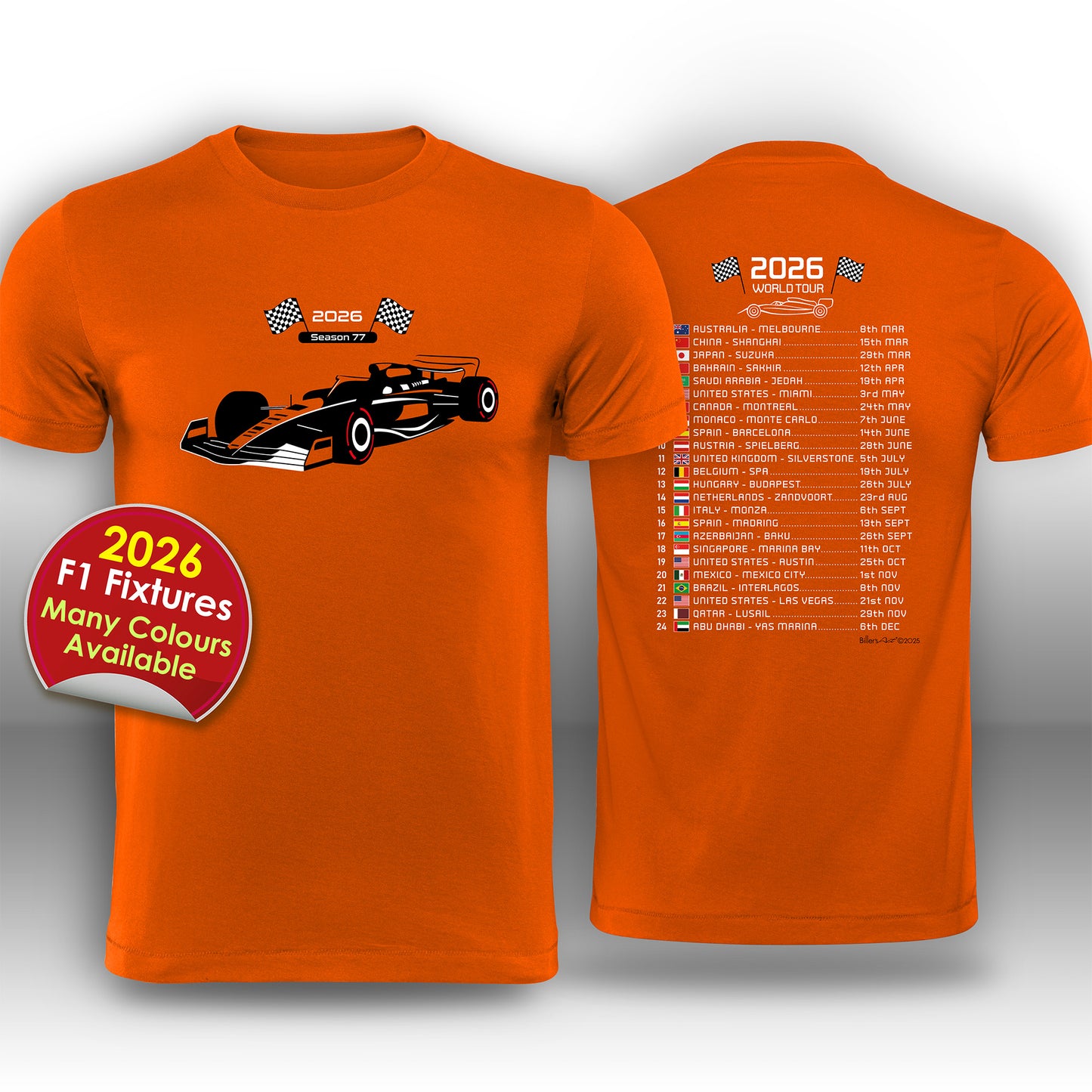 Formula 1 2026 Race Calendar T-Shirt