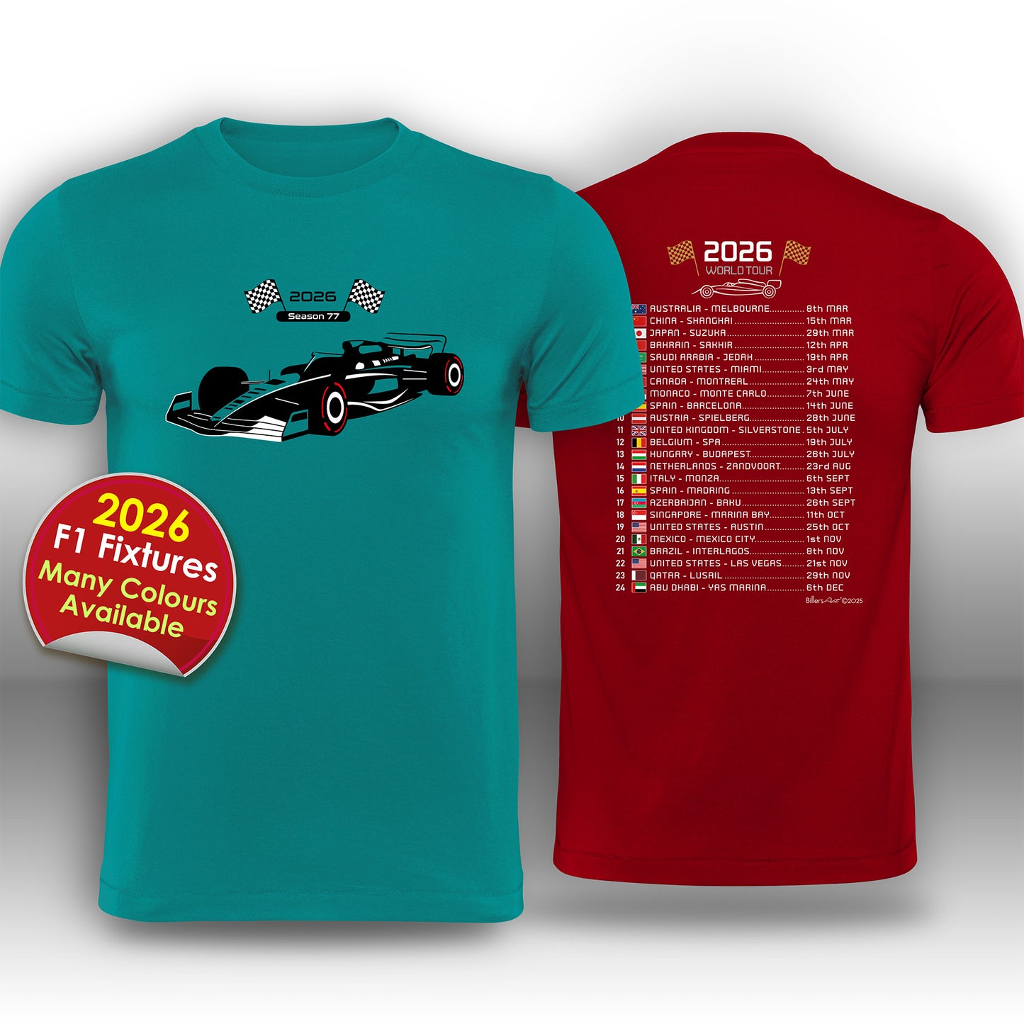Formula 1 2026 Race Calendar T-Shirt
