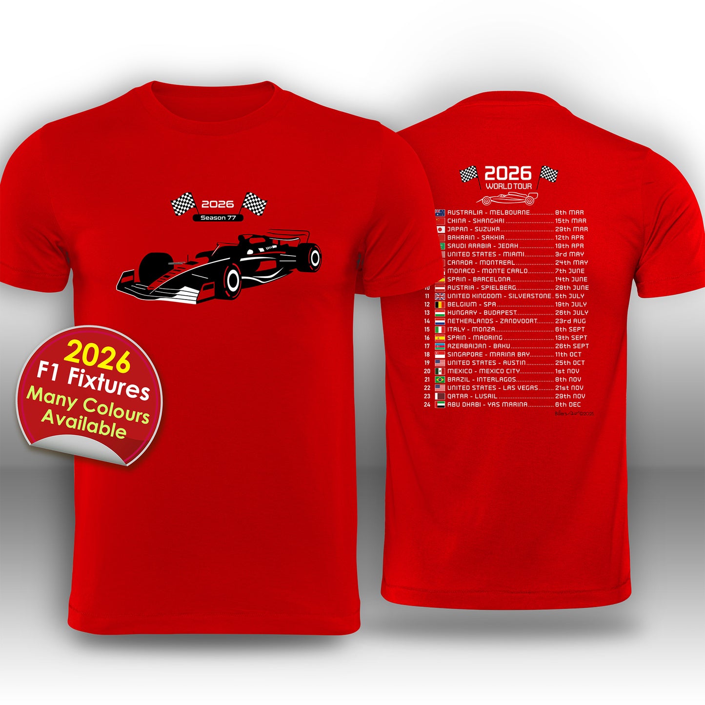 Formula 1 2026 Race Calendar T-Shirt