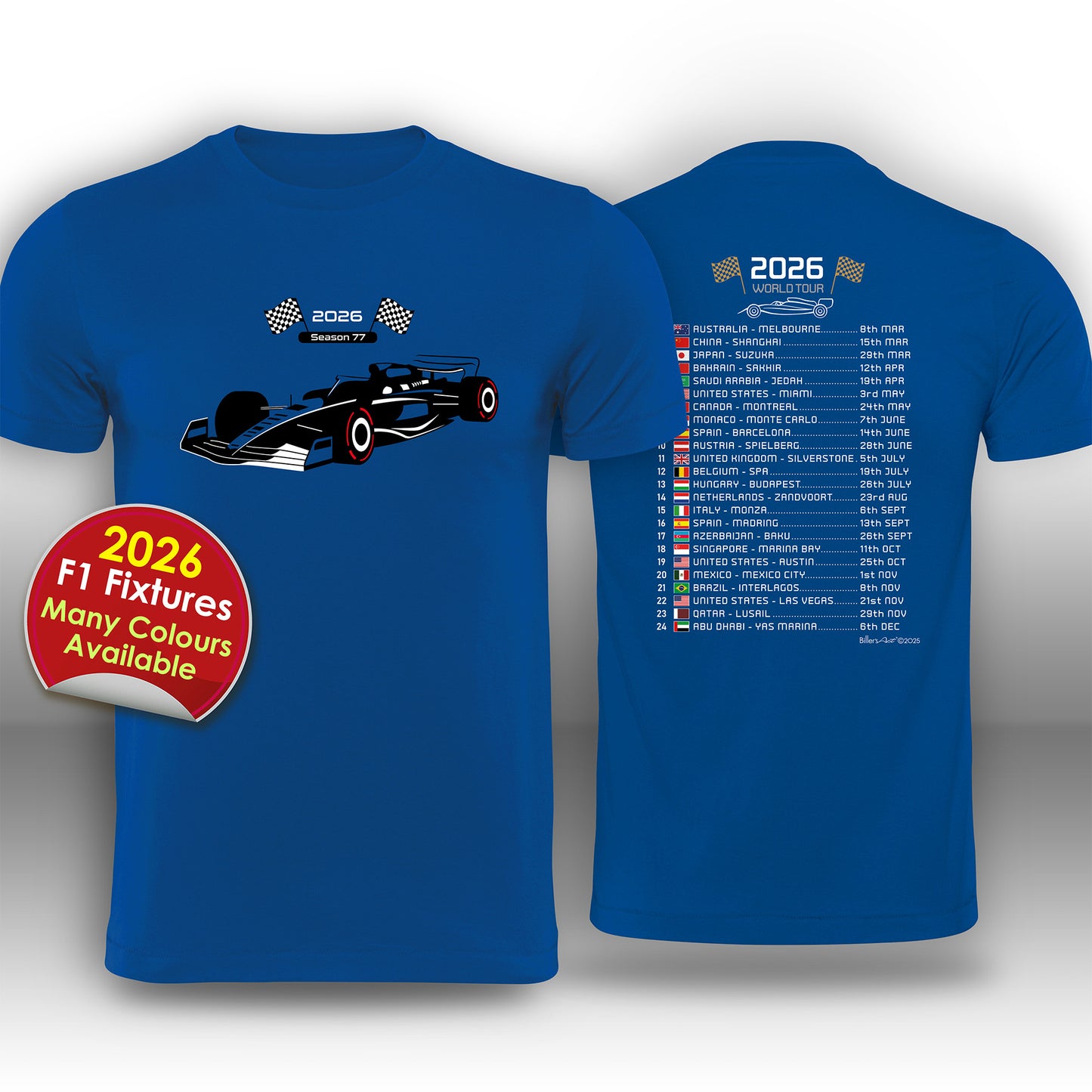 Formula 1 2026 Race Calendar T-Shirt
