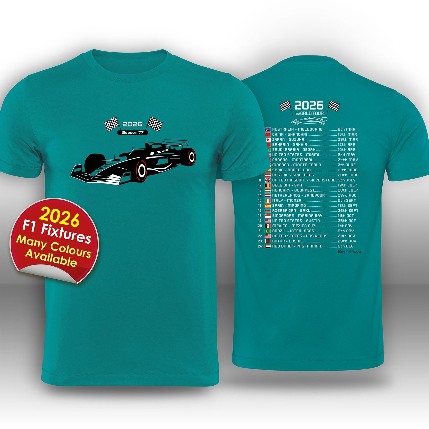 Formula 1 2026 Race Calendar T-Shirt