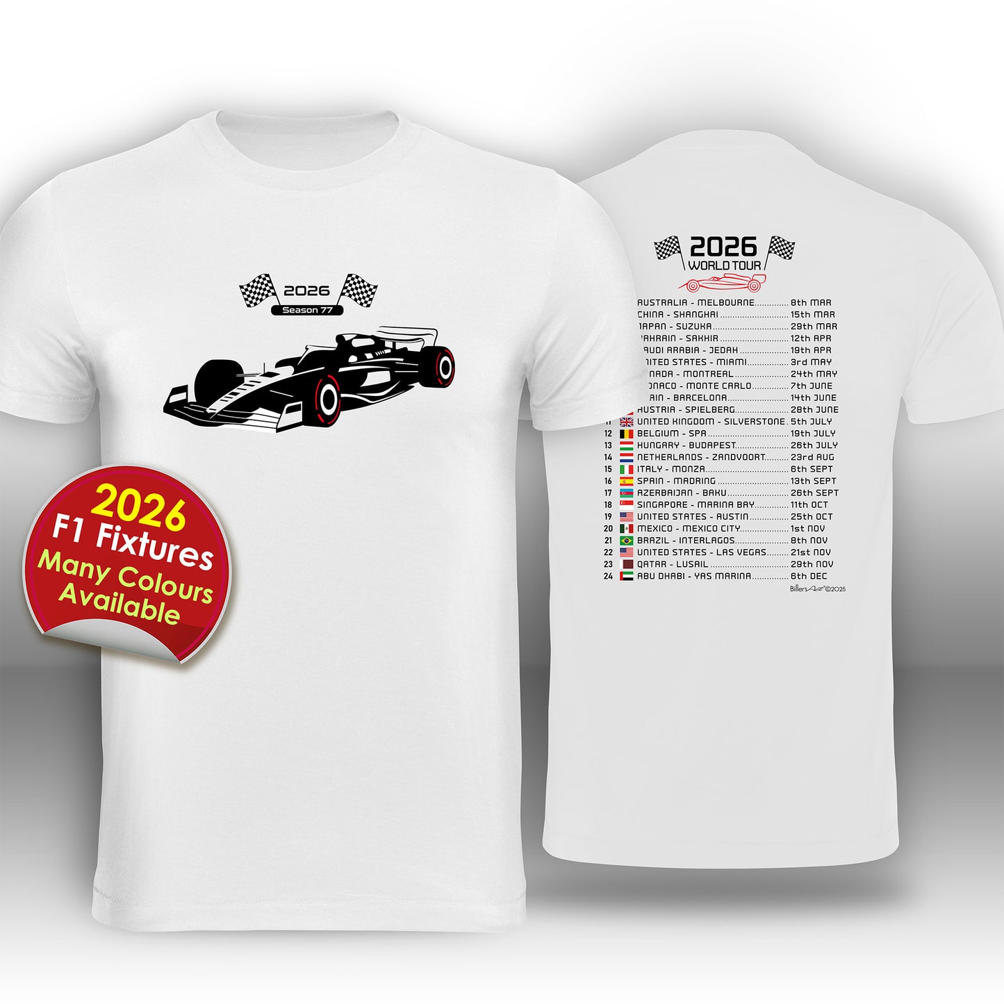 Formula 1 2026 Race Calendar T-Shirt