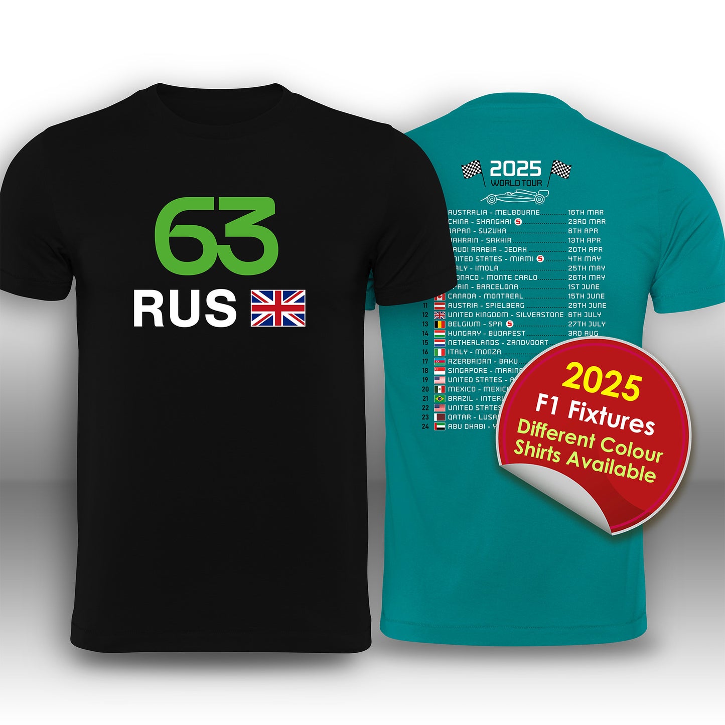 George Russell 2025 Race Calendar Formula 1 F1 T-Shirt