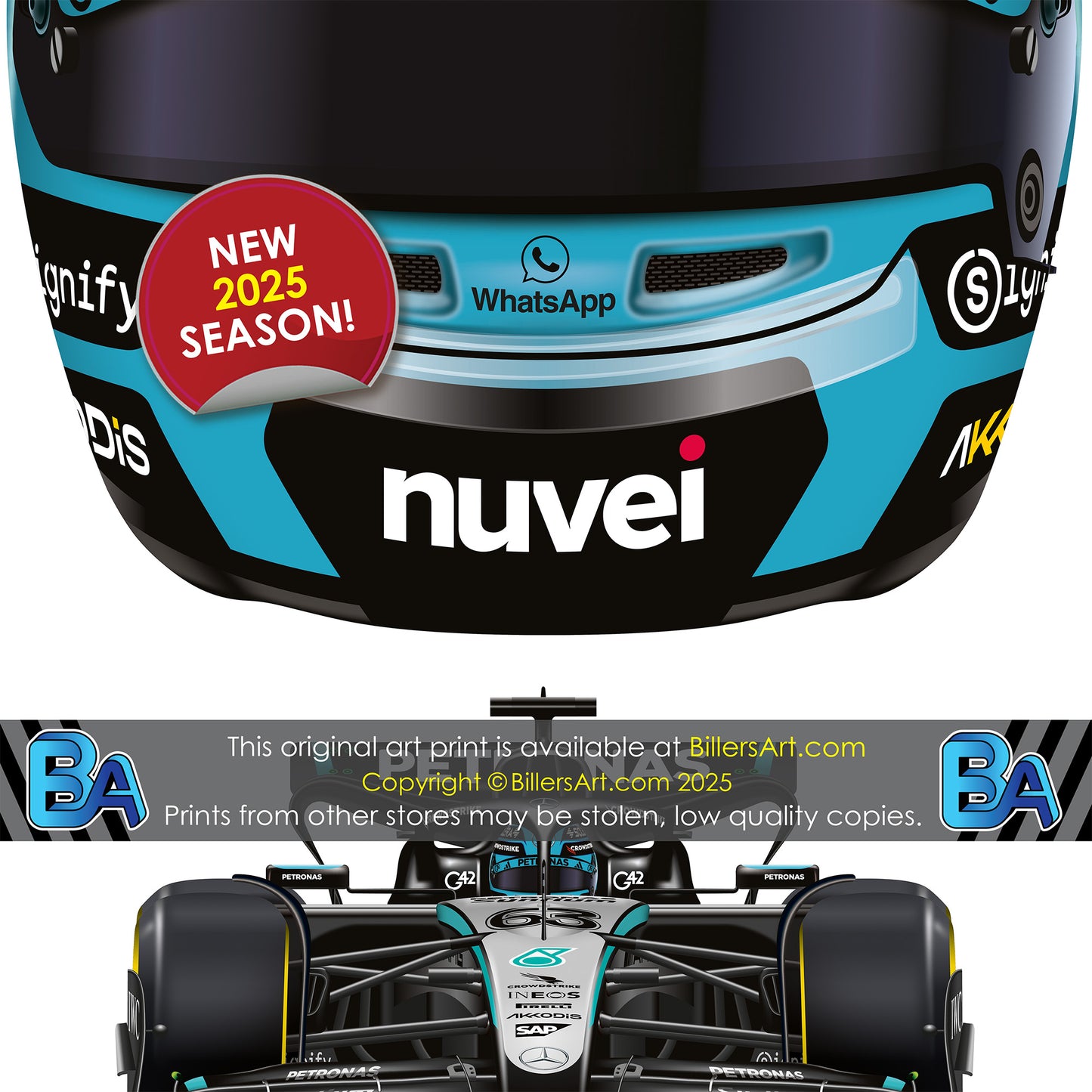 George Russell Formula 1 Racing Helmet 2025 Mercedes Print