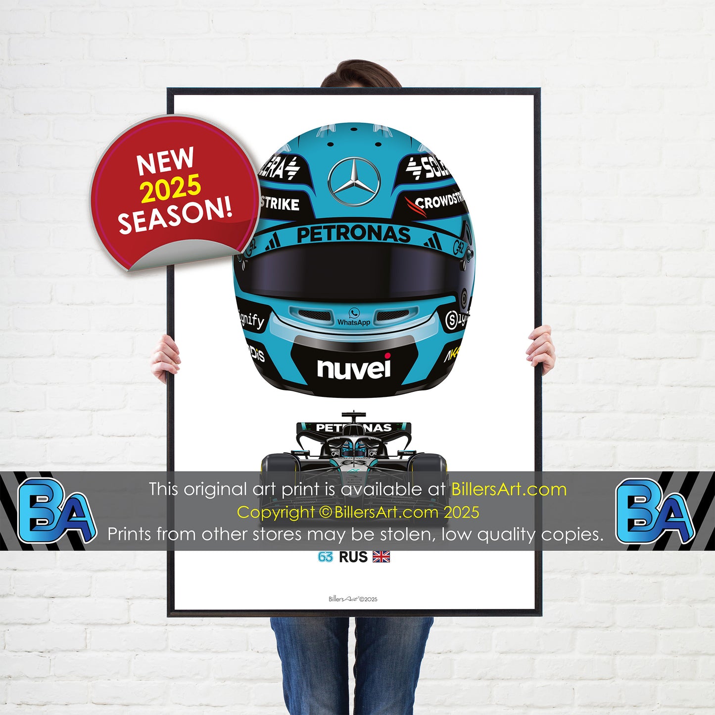 George Russell Formula 1 Racing Helmet 2025 Mercedes Print