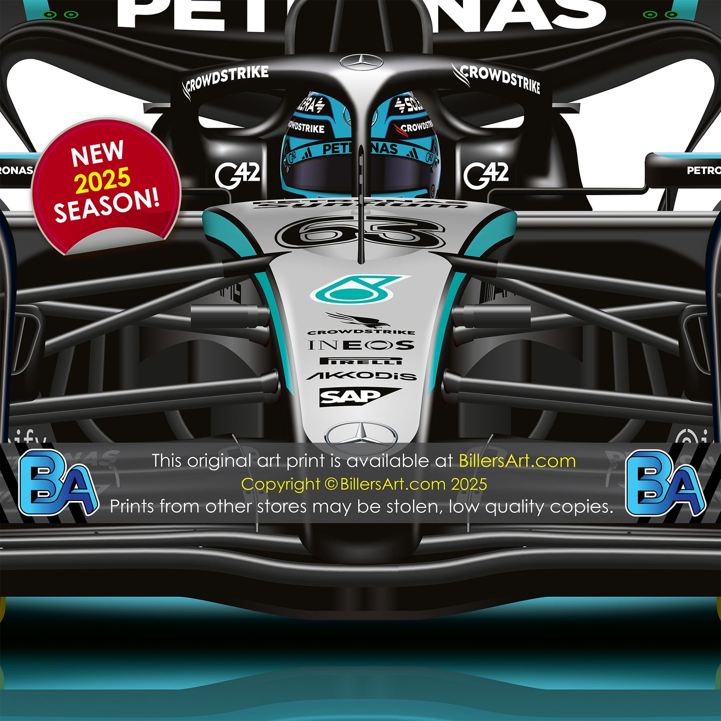 George Russell Formula 1 Mercedes 2025 Racing Car Print