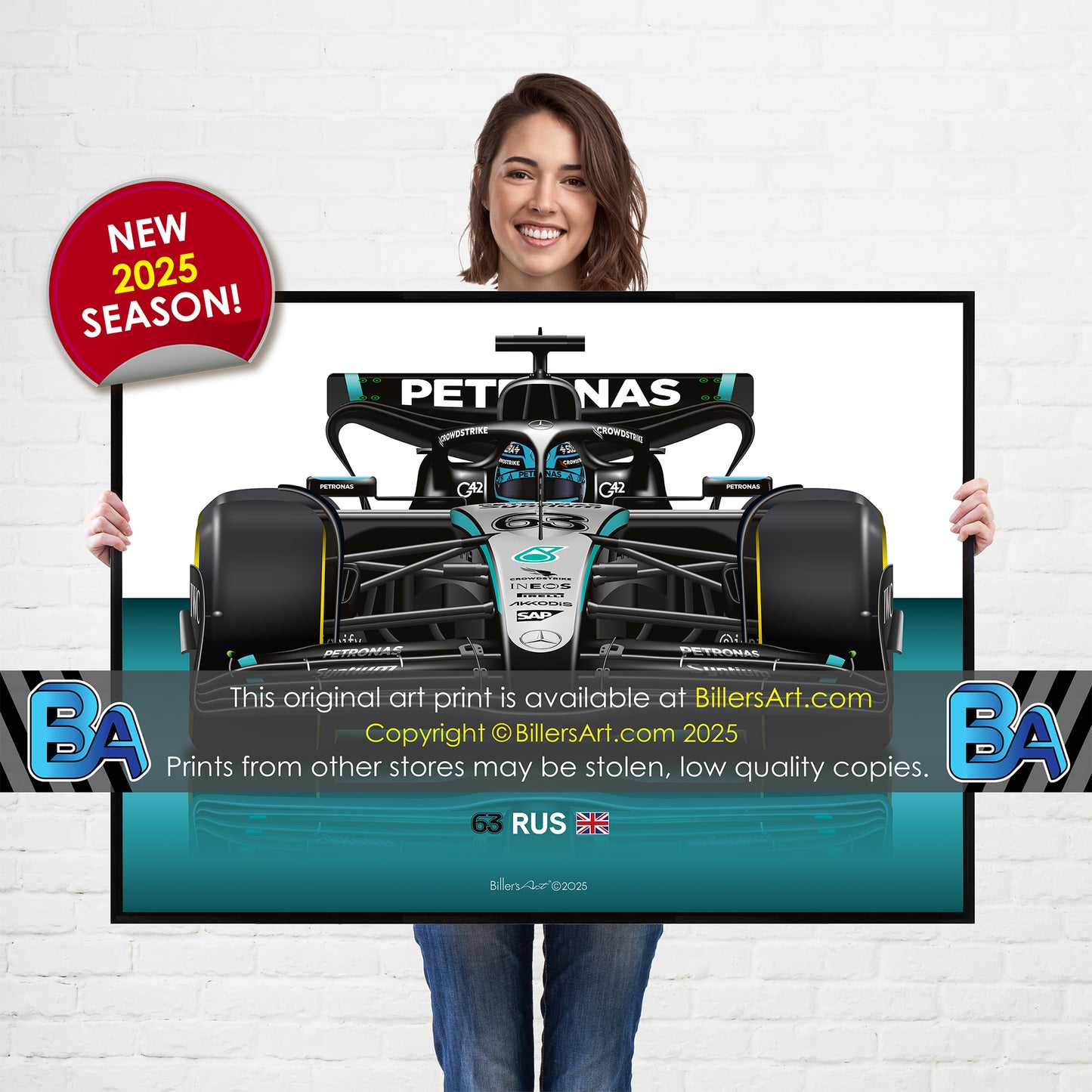George Russell Formula 1 Mercedes 2025 Racing Car Print