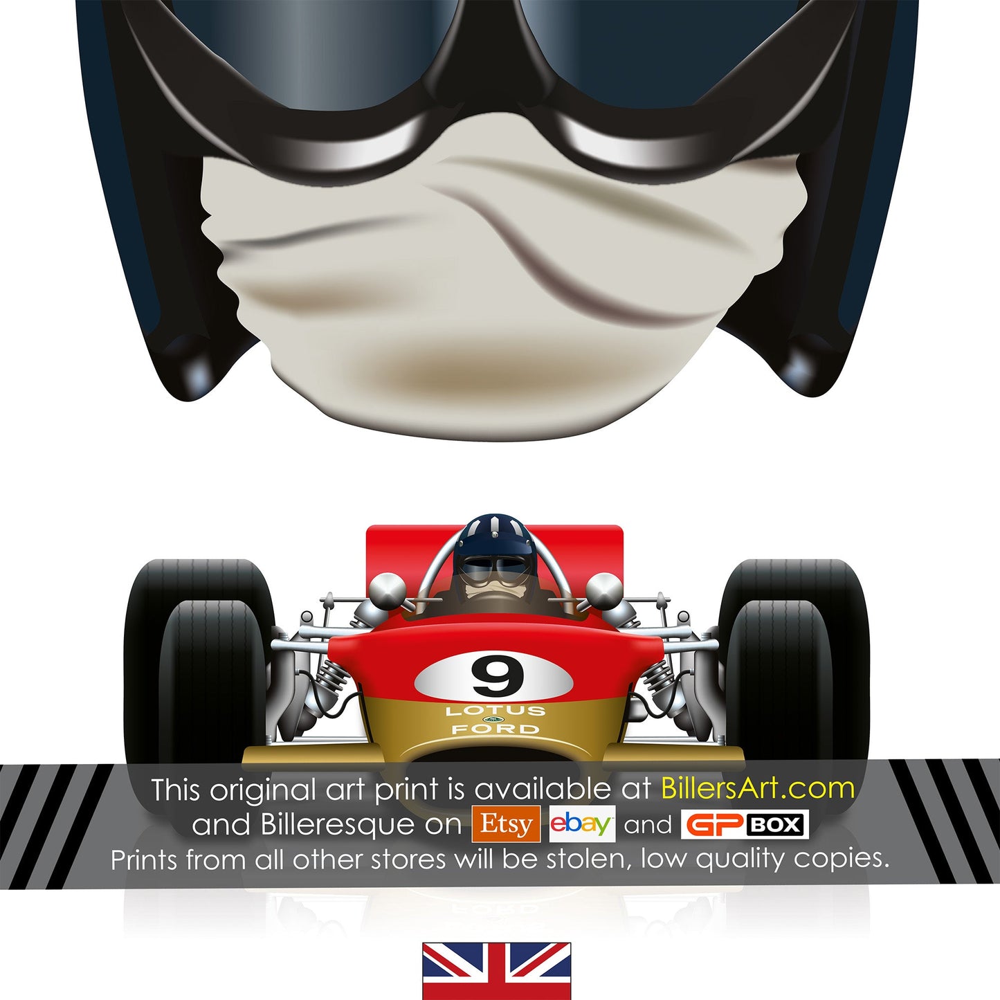 Graham Hill Helmet Lotus Ford 1968 F1 Car Poster