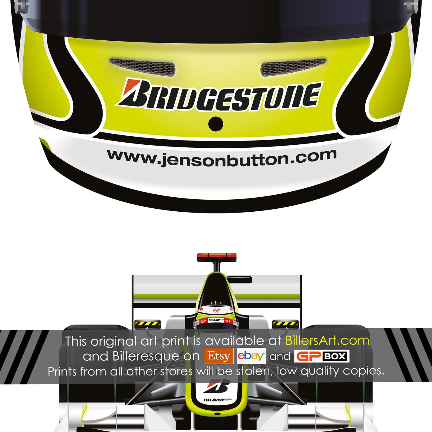 Jenson Button 2009 Formula 1 Racing Helmet Print