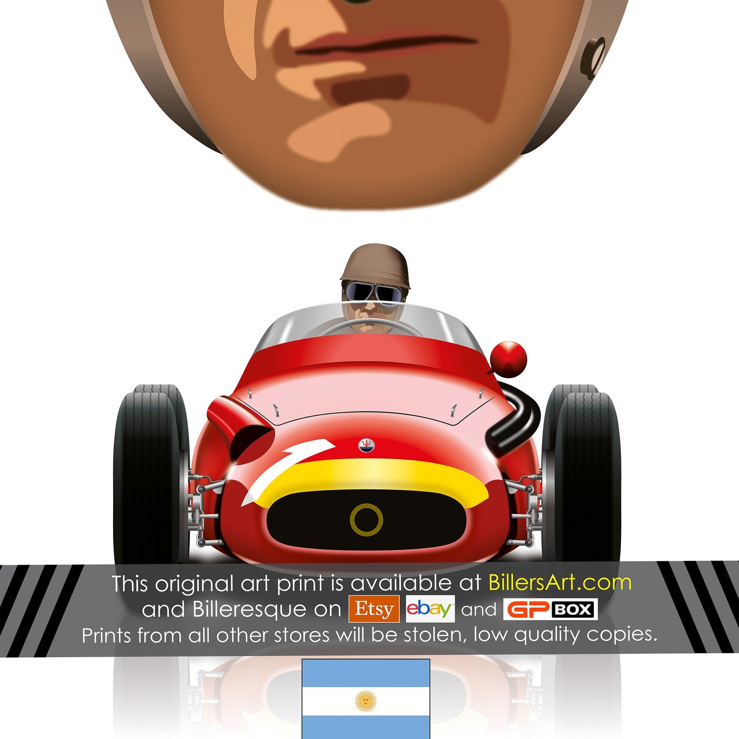 Juan Manuel Fangio Maserati 1957 Helmet Formula 1 Poster