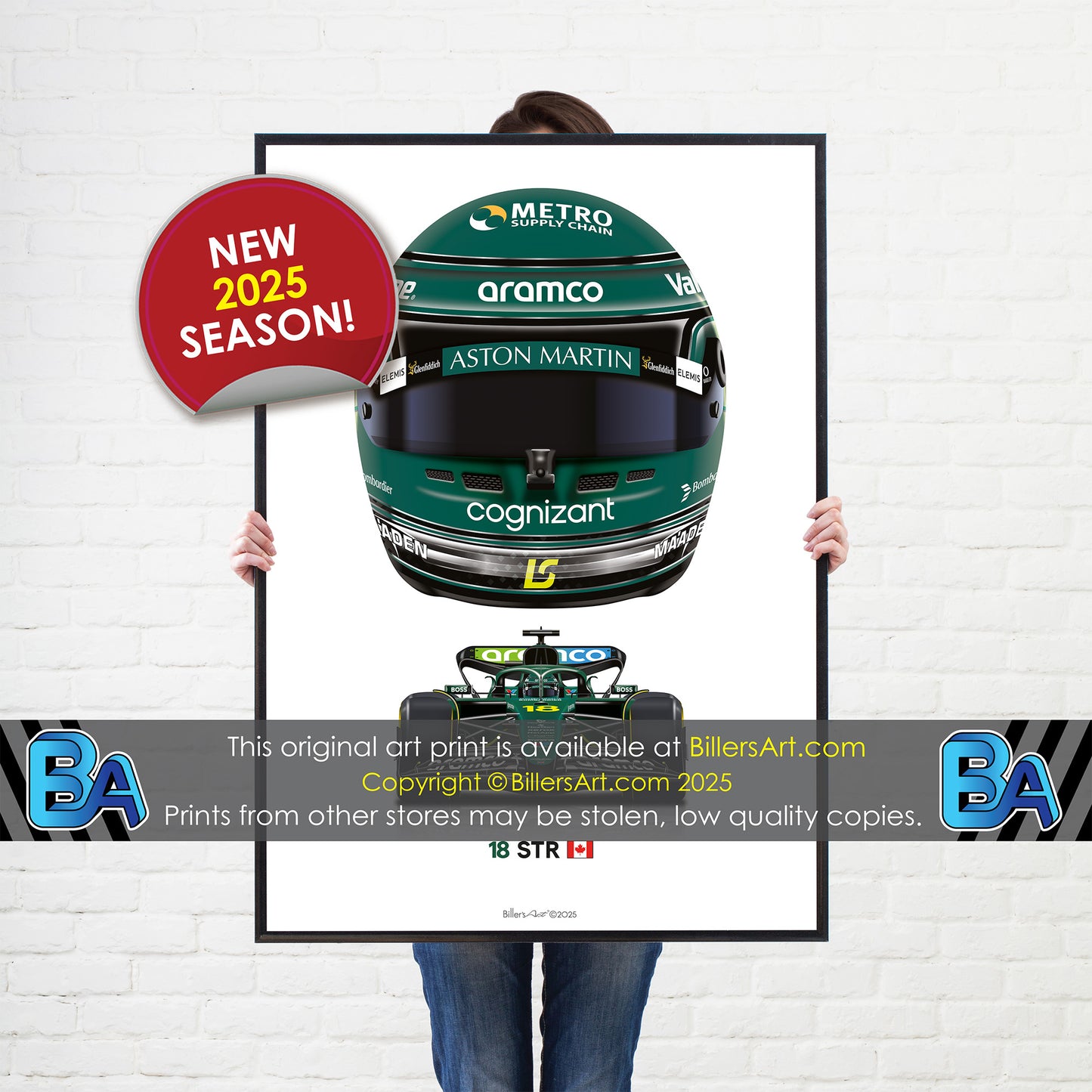 Lance Stroll Formula 1 Racing Helmet 2025 Aston Martin Print