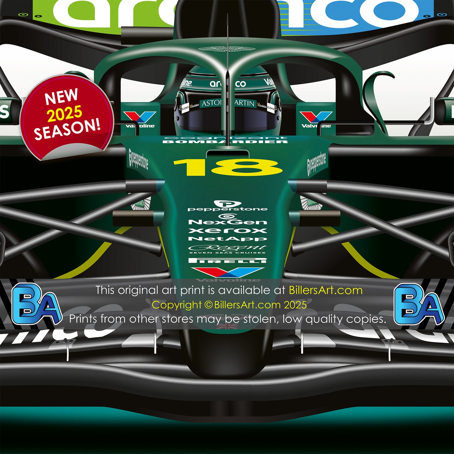 Lance Stroll Formula 1 Aston Martin 2025 Racing Car Print